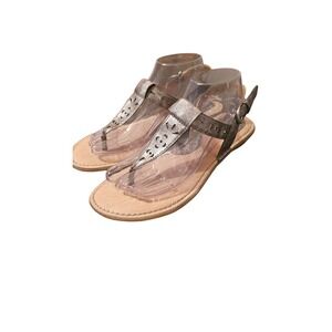 B.O.C. Born Women Comfort Pewter Leather T Strap SlingbackFlats sandals shoes 9M